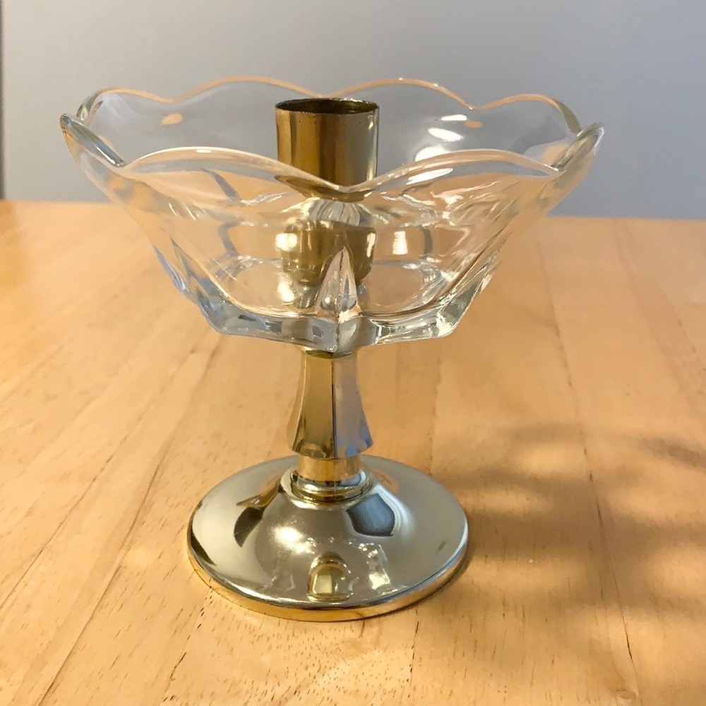 Set of 2 Brass and Glass Candlesticks - Picture 5 of 8